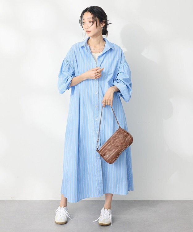 CRAFT STANDARD BOUTIQUE シワ軽減 /イージーケアシャツワンピース Stripe Sax