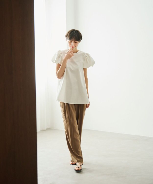 #Newans 【洗える】Aラインパフスリーブカットソー ホワイト