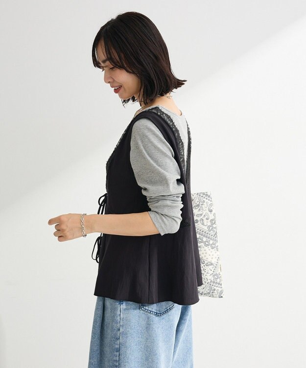 Green Parks ランジェリー風サテンビスチェ Black