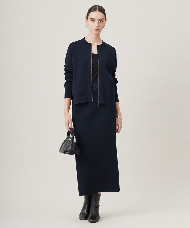 ICB L 【洗える】コットンポリエステルスムース ニットスカート ネイビー系