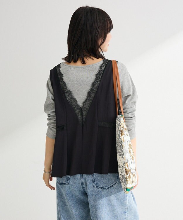 Green Parks ランジェリー風サテンビスチェ Black