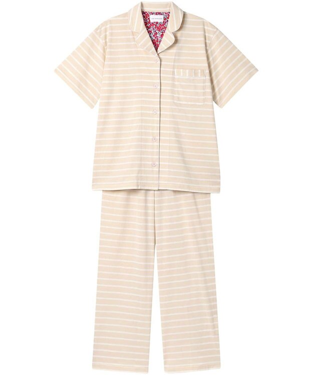 une nana cool 【綿100％】やわらか天竺ボーダー半袖パジャマ MADE WITH LIBERTY FABRIC BE