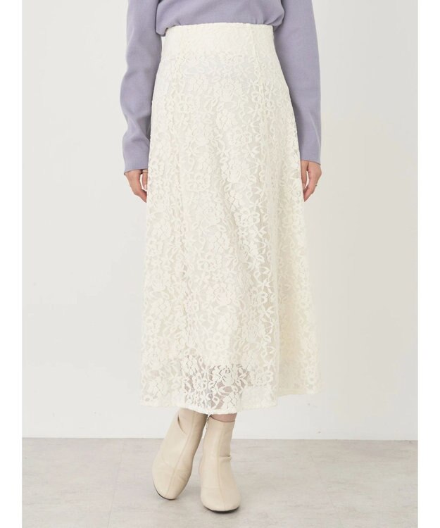 earth music&ecology モールレーススカート Ivory