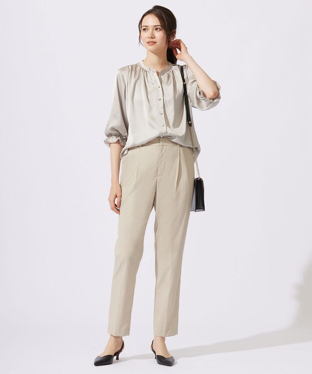 自由区 L 【カタログ掲載・WEB&一部店舗限定・セットアップ対応・洗える】セミブライトサテン ブラウス ダークサンド