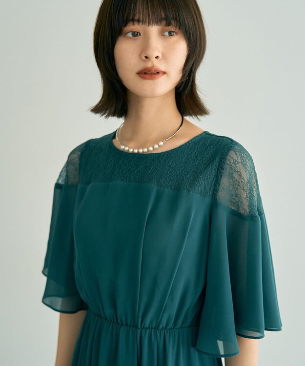 YECCA VECCA レース切替シフォンドレス Blue Green