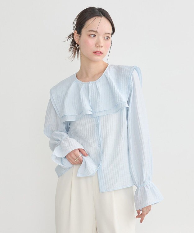 earth music&ecology ２ＷＡＹスクエアラッフルカラーブラウス Sax