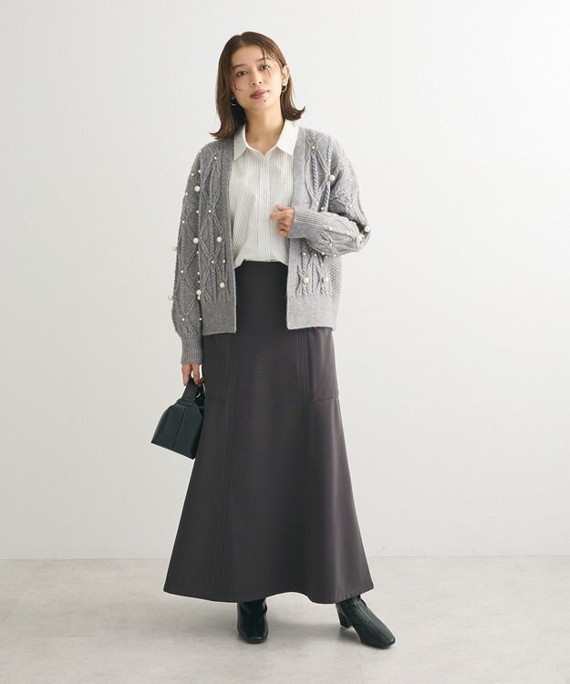 Green Parks イージーケアショート丈ストライプシャツ Off White