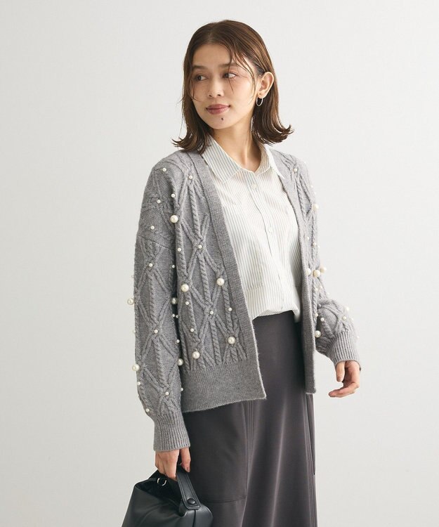 Green Parks イージーケアショート丈ストライプシャツ Off White