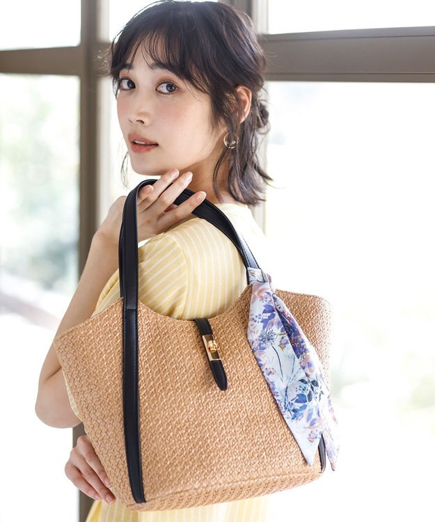 ANY SIS スカーフ付き カゴバッグ ナチュラル