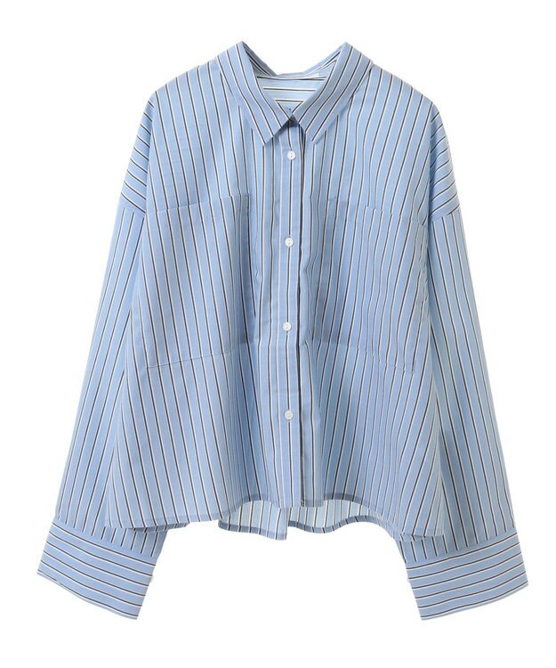 Green Parks イージーケアショート丈ストライプシャツ Off White