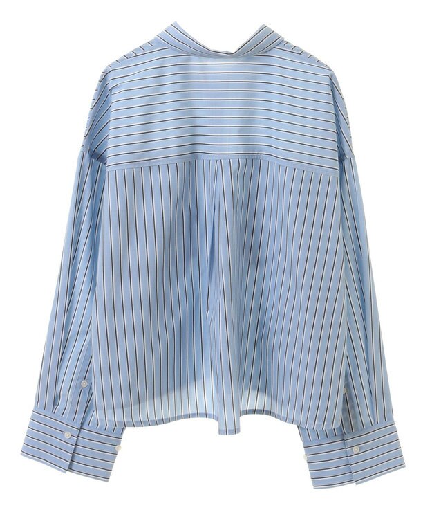 Green Parks イージーケアショート丈ストライプシャツ Off White