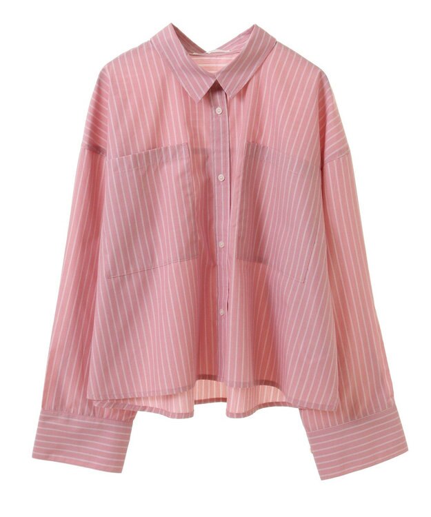 Green Parks イージーケアショート丈ストライプシャツ Off White