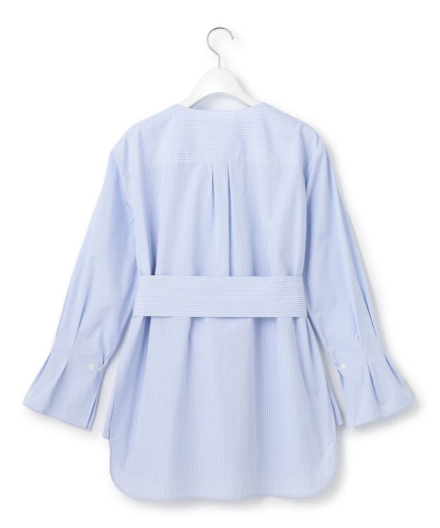 23区 S CANCLINI スキッパーベルト付き ブラウス サックスストライプ