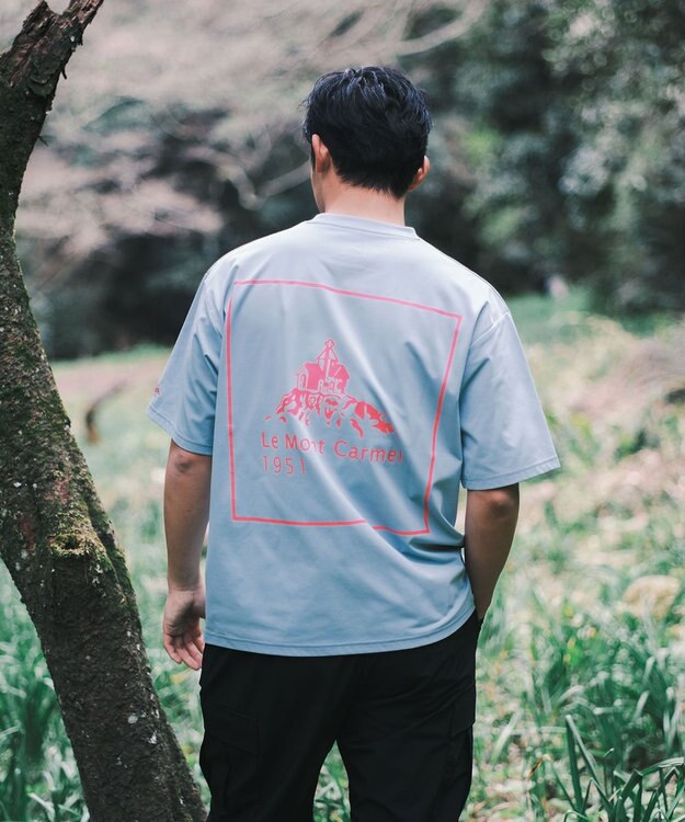 SHARE PARK MENS 【UVカット・吸水速乾・ストレッチ・軽量 】バックプリントポケットTシャツ（L・XLサイズ） サックスブルー系