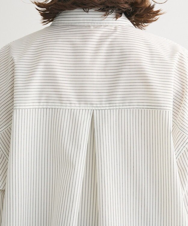 Green Parks イージーケアショート丈ストライプシャツ Off White