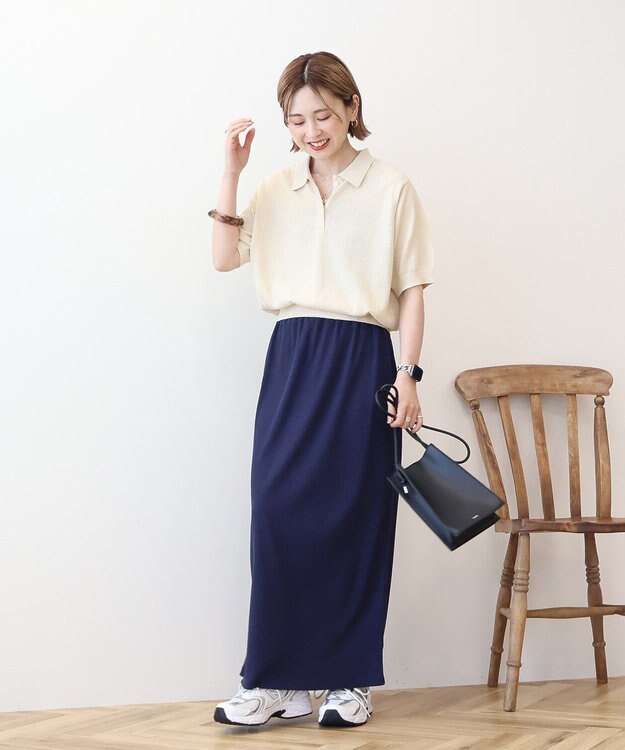 AMERICAN HOLIC ブークレ半袖ニットトップス Navy