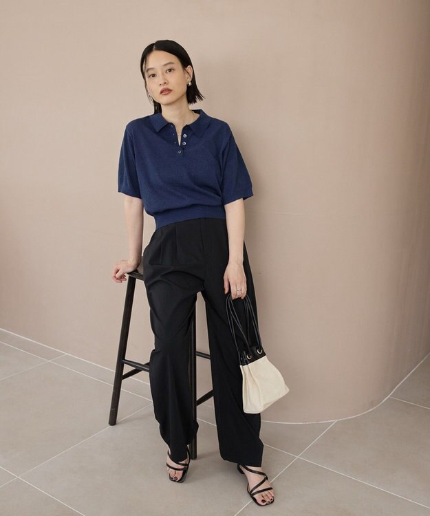 AMERICAN HOLIC ブークレ半袖ニットトップス Navy