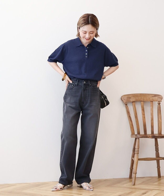 AMERICAN HOLIC ブークレ半袖ニットトップス Navy