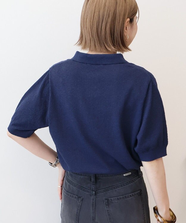 AMERICAN HOLIC ブークレ半袖ニットトップス Navy