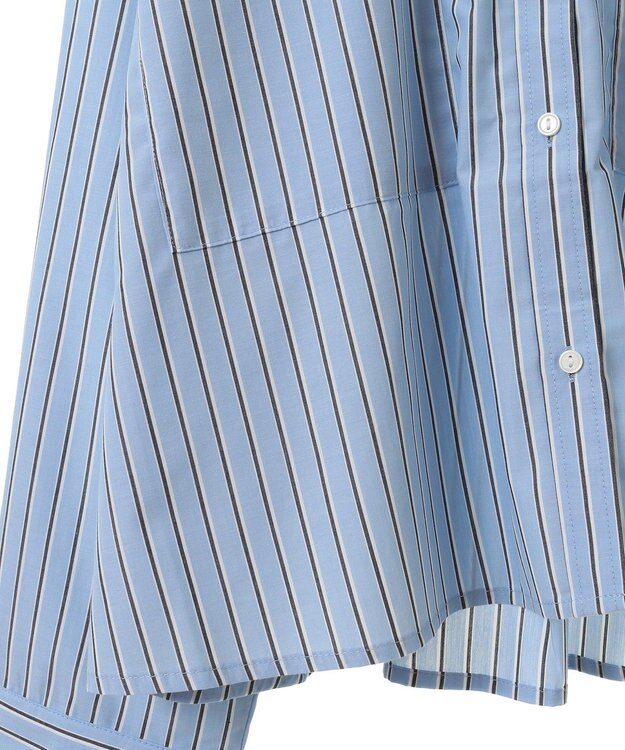 Green Parks イージーケアショート丈ストライプシャツ Off White