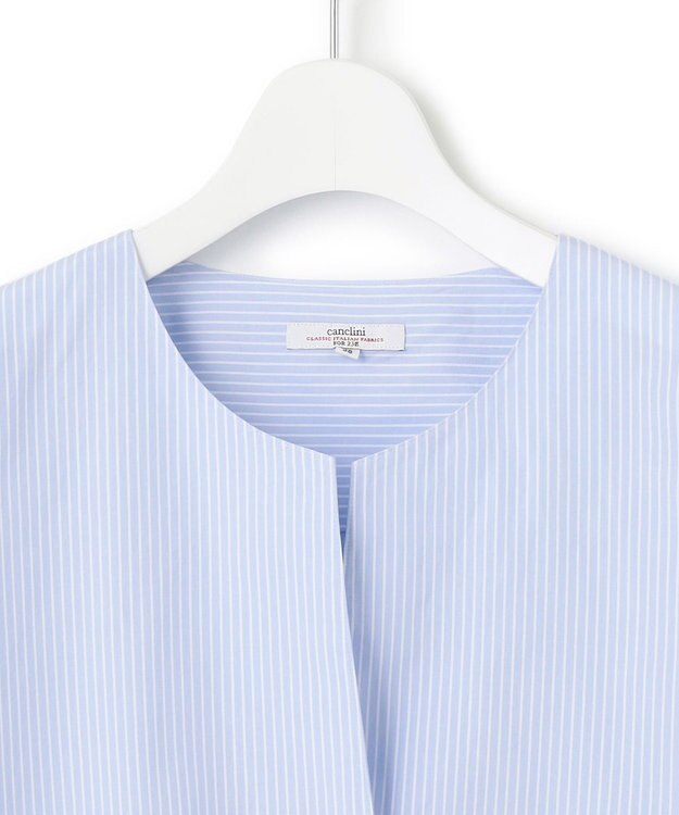 23区 CANCLINI スキッパーベルト付き ブラウス サックスストライプ