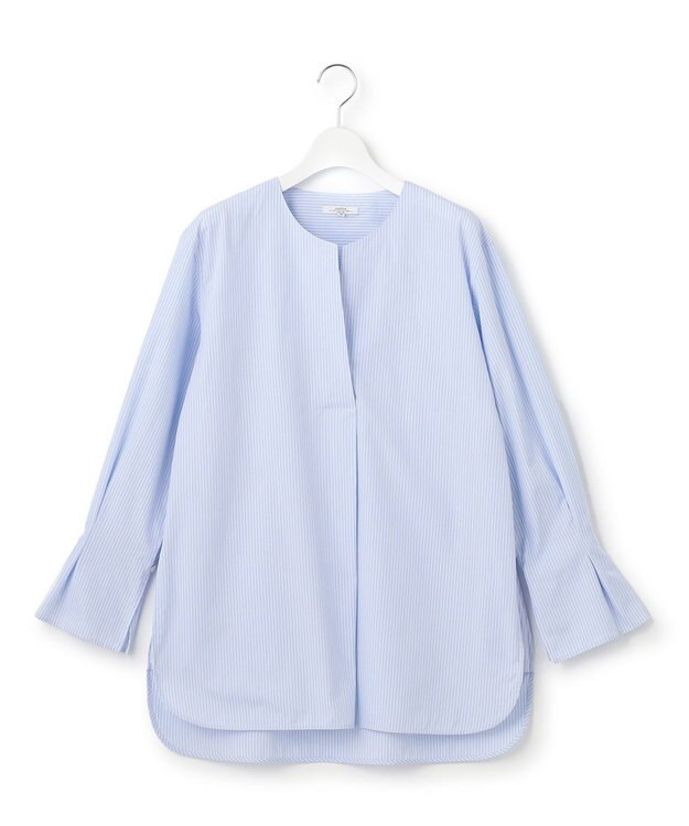 23区 CANCLINI スキッパーベルト付き ブラウス サックスストライプ