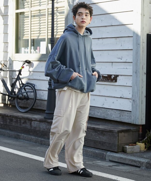 WEGO 【ウエストゴム/MLサイズ展開】イージーワイドカーゴスラックス ライトベージュ