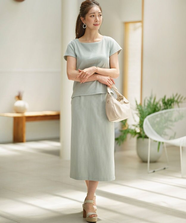 組曲 S 【WEB限定】ストライプジャガード タイトスカート クリームミント系