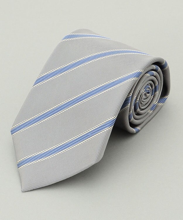 GOTAIRIKU リクルートにも【日本製】シルク ネクタイ_レジメンタル ライトグレー系1