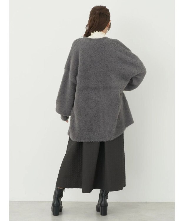 earth music&ecology ロングシャギーＶネックカーディガン Gray