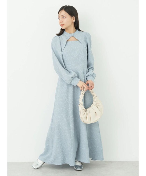 earth music&ecology ＳＥＴ２点ジャガードボレロ＋ワンピース Grayish Blue