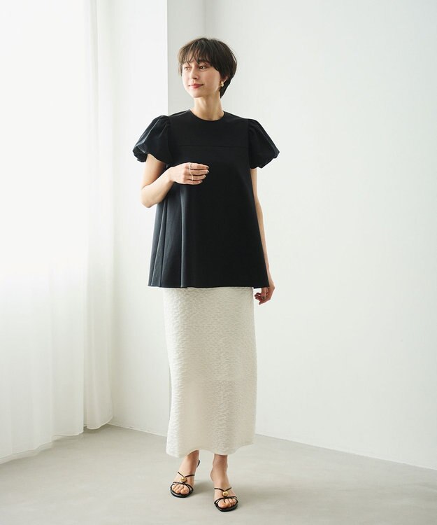 #Newans 【洗える】Aラインパフスリーブカットソー ブラック