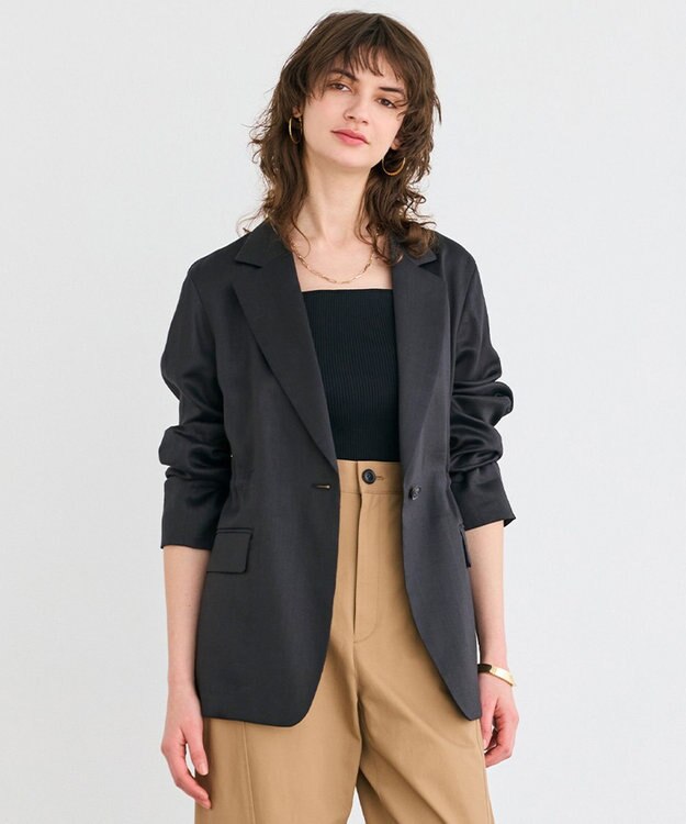 BEIGE， 【洗える】BERGAMOT / ウォッシャブルリネンバックドロストジャケット Black