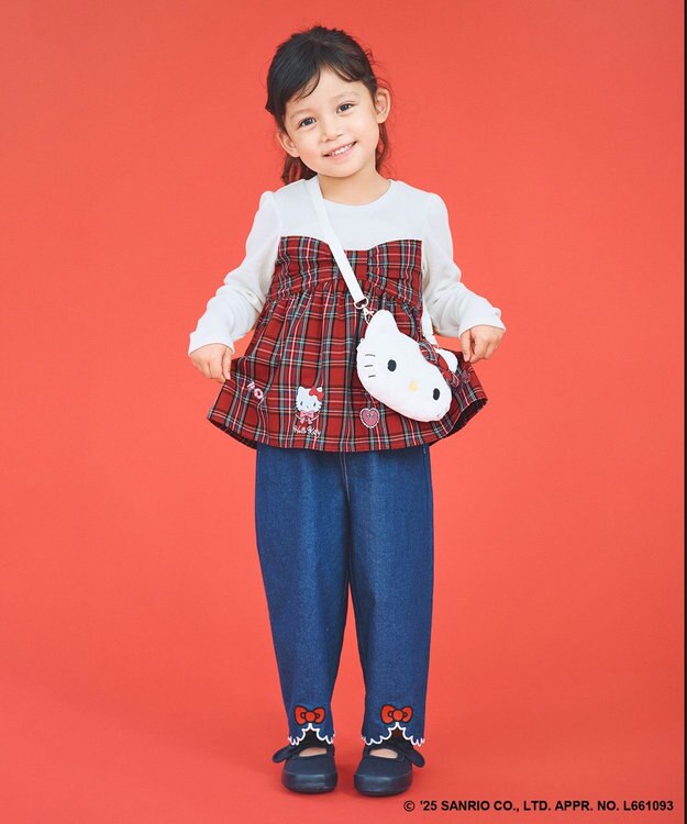 ANY KIDS 【ハローキティ×ANY KIDS】ドッキング刺繍 長袖Tシャツ レッド