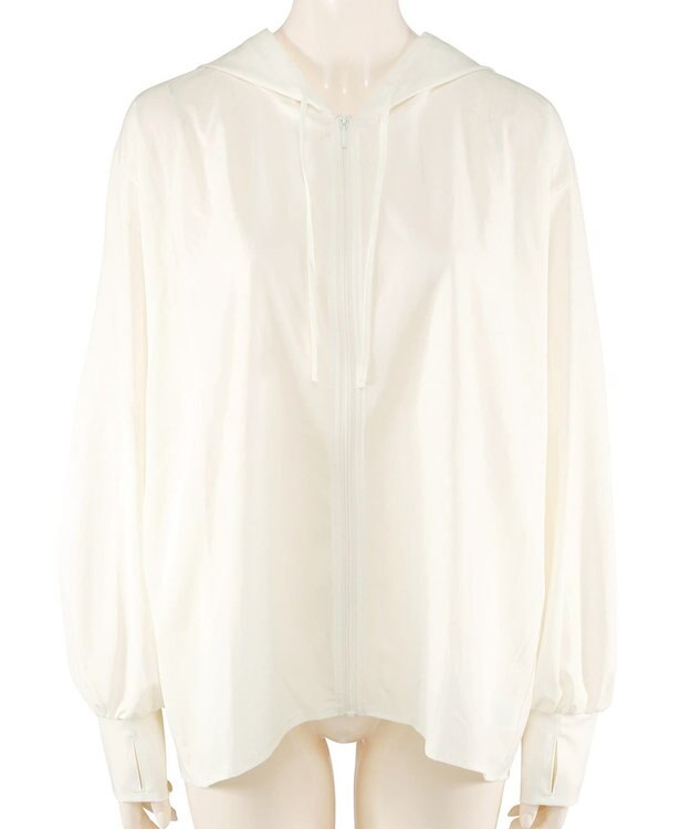 San-ai Resort（三愛水着楽園） 【UPF50+UVカット率最高指数】水陸両用指穴付き　ゆるっと着れるふんわりシルエットパーカーM・L【Big Apple's（ビッグアップルズ）】 ホワイト