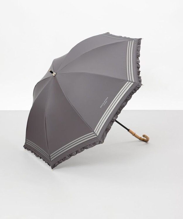 AURORA 【MACKINTOSH LONDON（マッキントッシュ ロンドン）】フリルオーガンジータック加工晴雨兼用パラソル（長傘） チャコールグレー