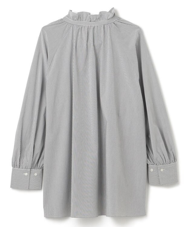 UNFILO ギャザーオーバーブラウス モノトーンストライプ