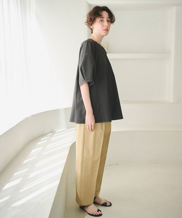 #Newans 【イージーケア】ラグランスリーブステッチブラウス ブラック系