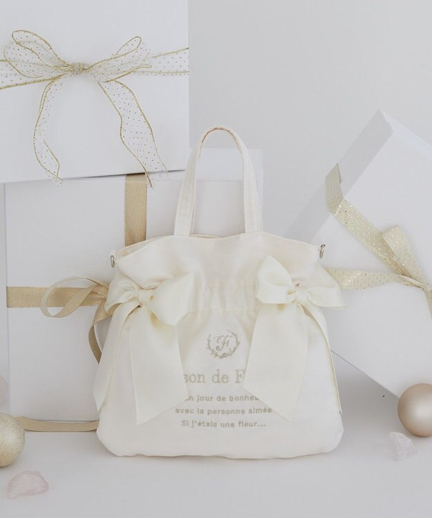Maison de FLEUR オーガンジーダブルリボン2Wayトートバッグ Ivory