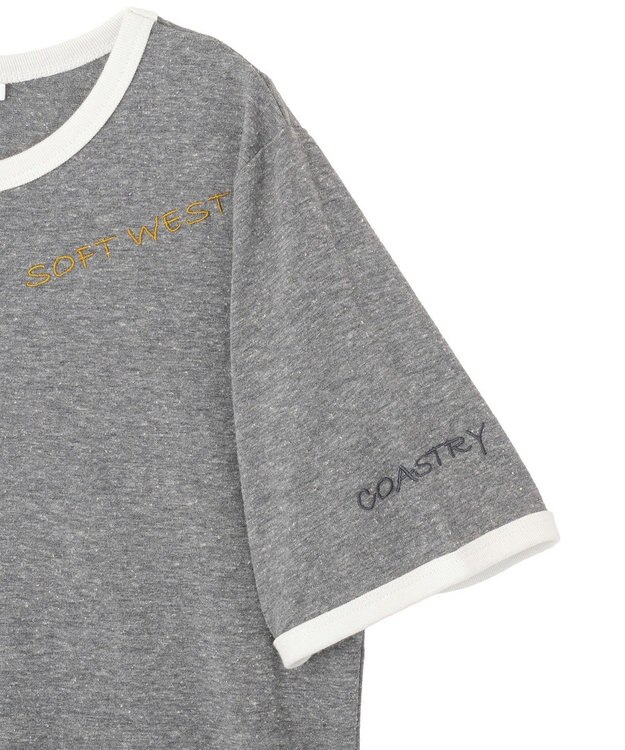 AMERICAN HOLIC ランダムロゴ刺繍リンガーTシャツ Charcoal Gray