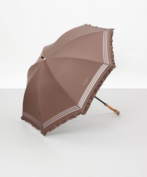 AURORA 【MACKINTOSH LONDON（マッキントッシュ ロンドン）】フリルオーガンジータック加工晴雨兼用パラソル（長傘） ブラウン