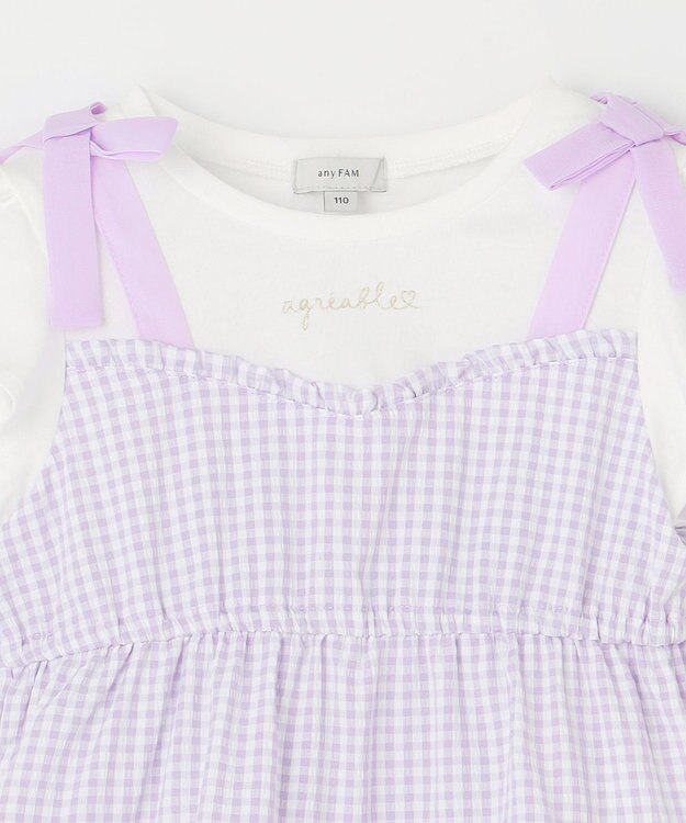 ANY KIDS サッカー ギンガム ワンピース ラベンダー系