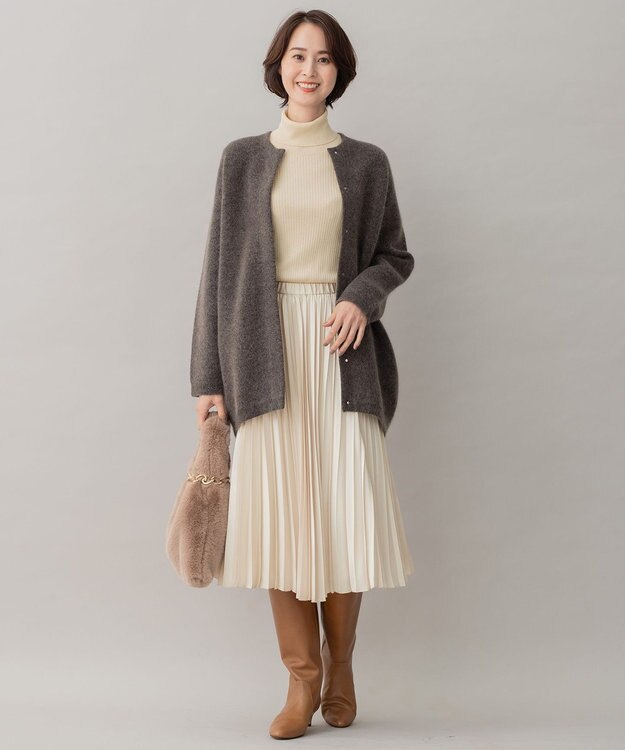 自由区 【洗える】ロイヤルサテン プリーツスカート ベージュ系