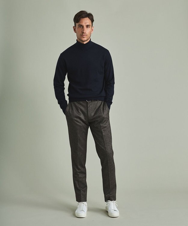 GOTAIRIKU 【家庭洗濯可能】イタリア糸 ハイゲージ タートルニット_リンクス柄 ネイビー系1