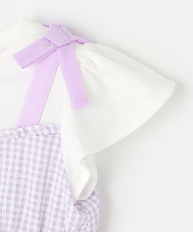 ANY KIDS サッカー ギンガム ワンピース ラベンダー系