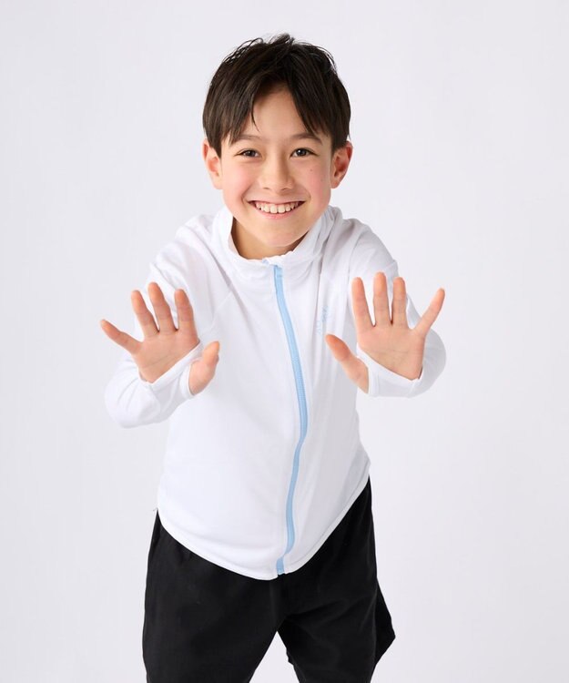 OP／FILA 【Ocean Pacific】フルジップ OPロゴラッシュガード ホワイト×サックス