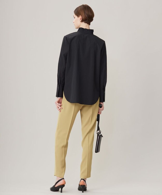 ICB 【洗える】コットンナイロンタイプライター デザインカラーブラウス ブラック系