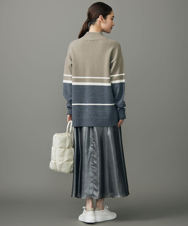 自由区 ウールカシミヤブレンドハイネック ニット マルチボーダー