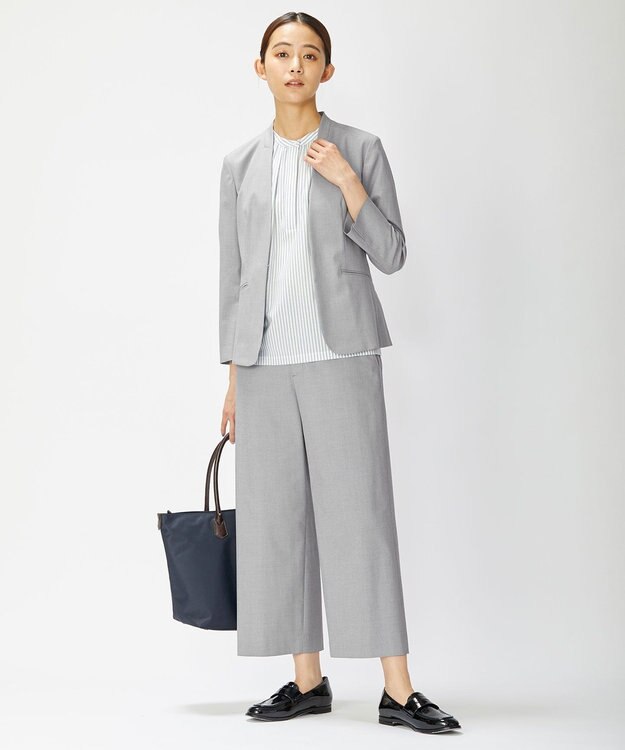 J.PRESS LADIES 【洗える・撥水・防汚】コットンFITTYシャーク ノーカラー ジャケット ライトグレー系