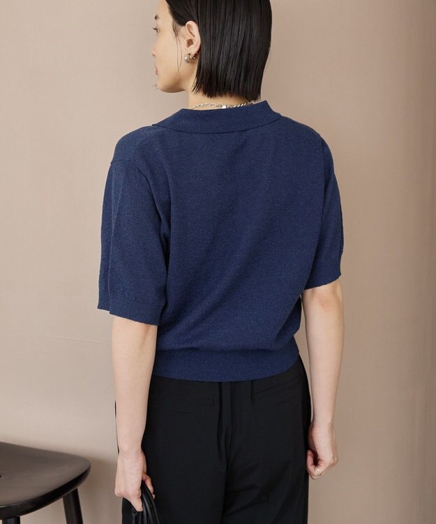 AMERICAN HOLIC ブークレ半袖ニットトップス Navy